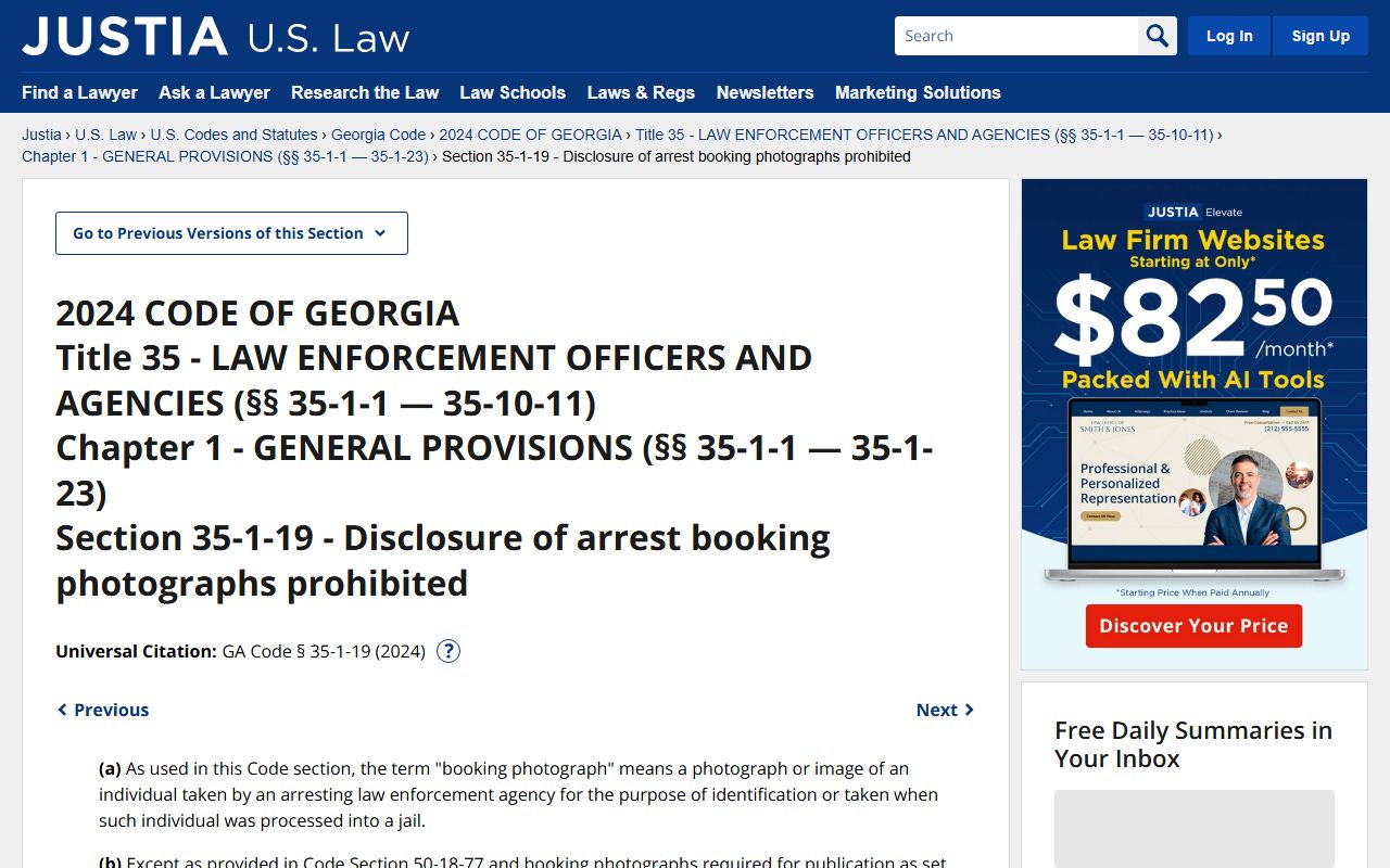Georgia booking photo law for Brooks County jail mugshots